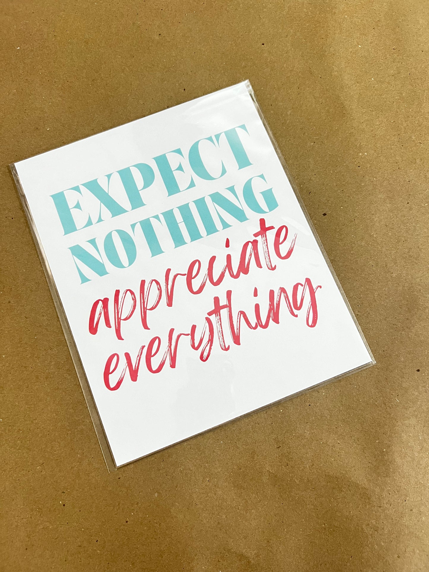 Expect Nothing, Appreciate Everything - Coral and Teal Vertical